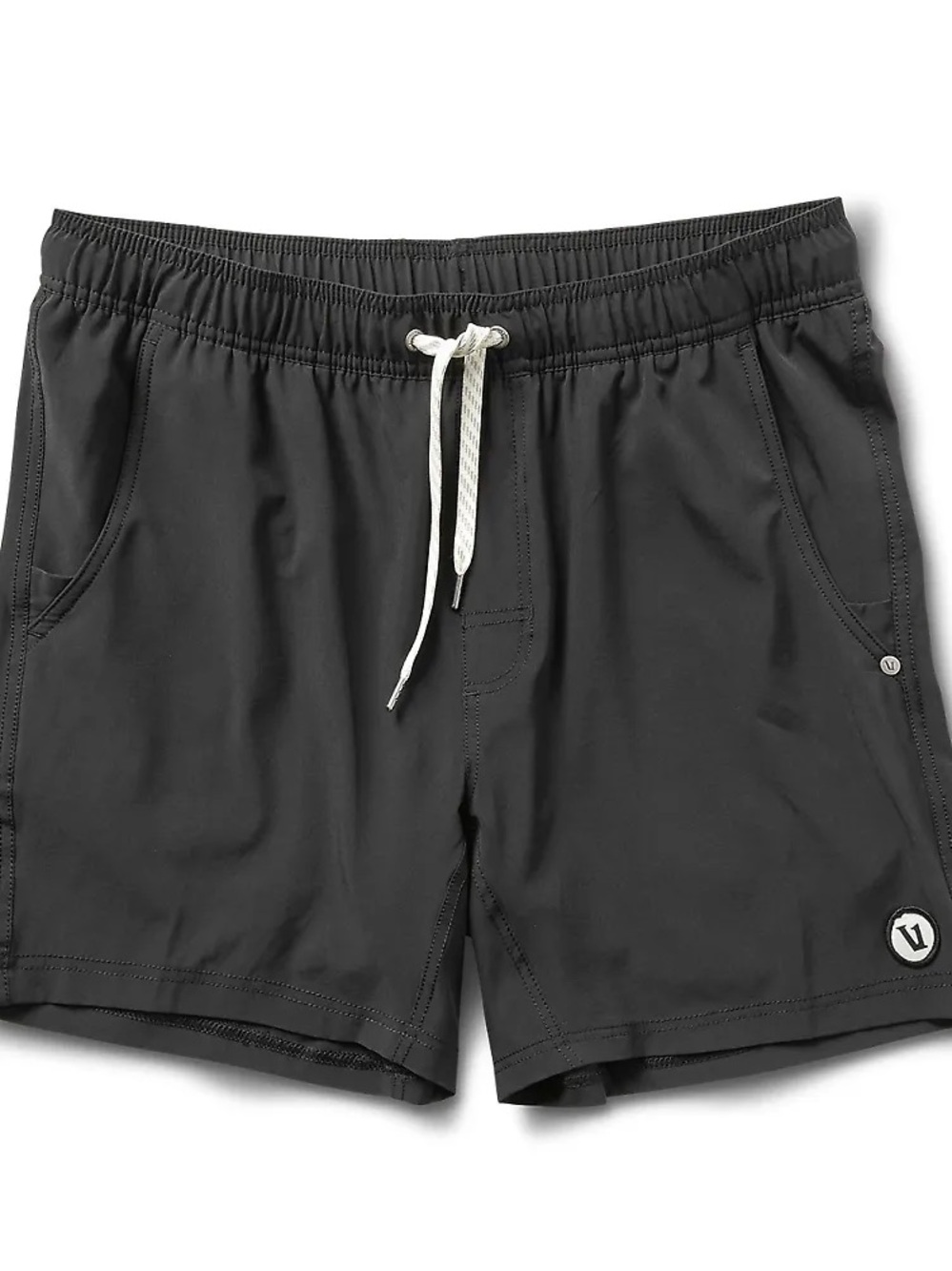 Vuori Men's Kore Black Athletic Shorts with White Drawstring - Lined